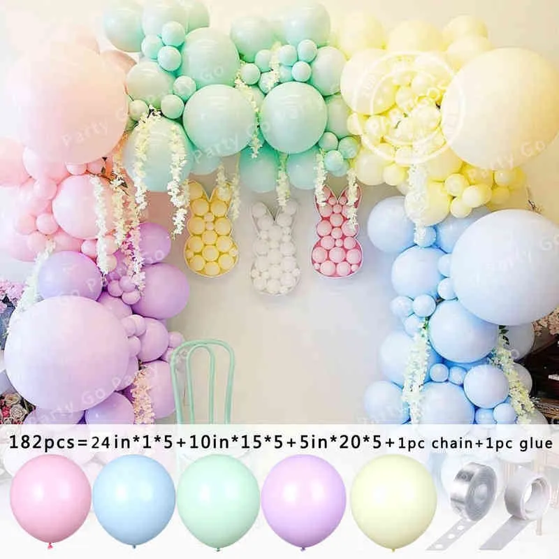 126/182 stks Multicolor Macaron Pastelkleur Ballon Garland Rainbow Latex Ballonnen Air Globos Verjaardagsfeestje Bruiloft Baby Shower Decor 211216