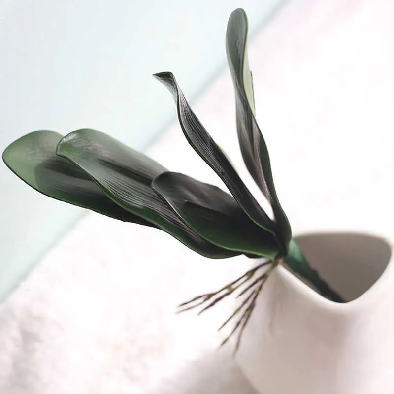 1 hoja de orquídea mariposa verde Artificial de polietileno hoja de flor de plástico hogar boda fiesta DIY decoración Y0630