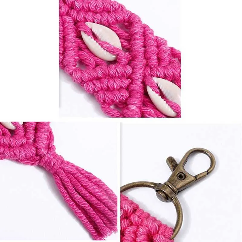 Mini macramé porte-clés Boho breloques de sac avec glands accessoire artisanal pour porte-clés de voiture, sac à main, portefeuille de téléphone G1019