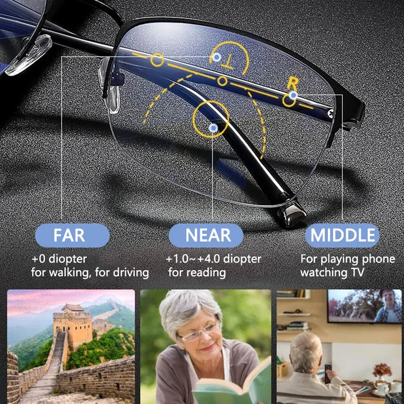 Solglasögon Unbreakable Flexible Progressive Reading Glass för män Kvinnor Presbyopia Anti Blue Light TR90 Titanium Extra härdning241A