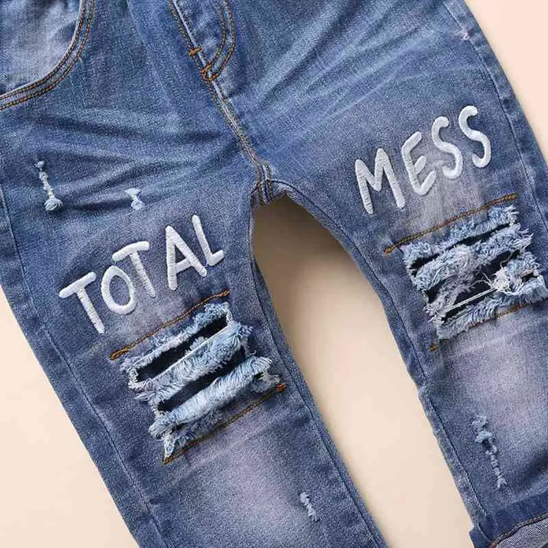 0-4T Baby Jeans Infant Cotton Stretchy Denim Pants Kids Trousers Ripped holes Jeans Bebe Clothes Kids Clothing Babe Jeans 1 2 3 G1220