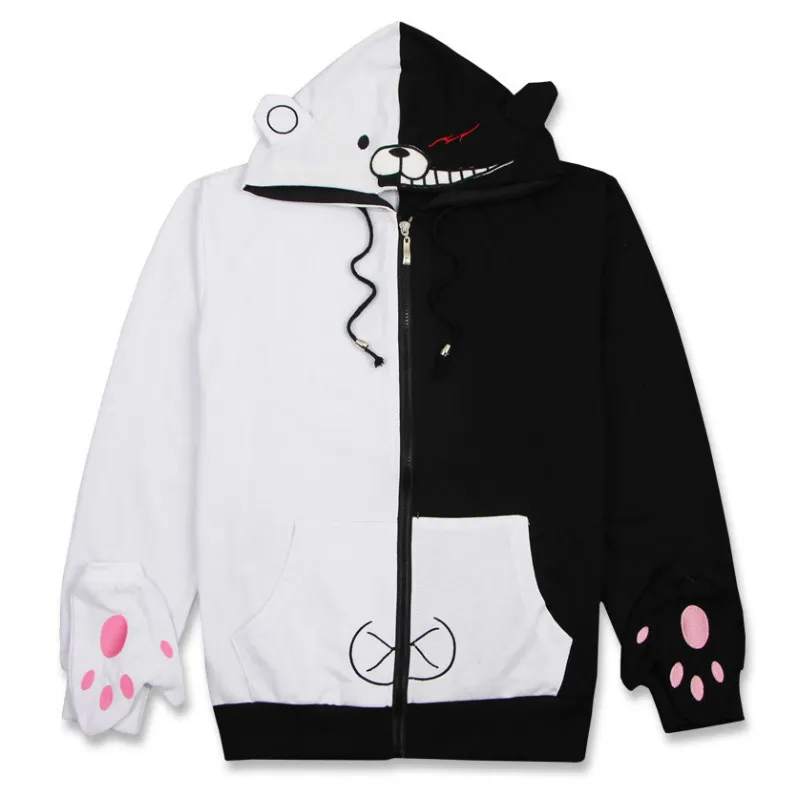 Merry Pretty Danganronpa Monokuma Cosplay Kostym Unisex Hoodie Sweatshirt Kvinnor Hooded Pullovers Mens Casual Black White Hoody 201102