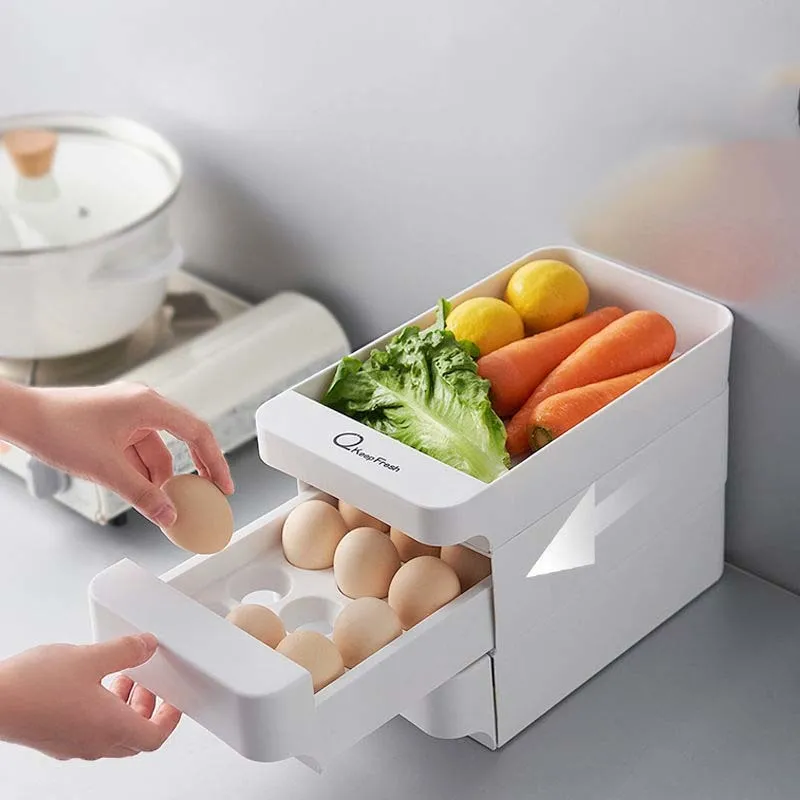 Boîte de rangement d'œufs de l'organisateur de nourriture Réfrigérateur Boîte de cuisine de cuisine Fournitures de cuisine Froduits et légumes Type de tiroir peut être empilé 210309