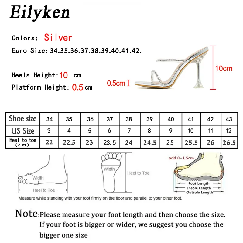 Eilyken femme pantoufles mode PVC Transparent cristal strass diapositives clair étrange talons sandales dames chaussures de mariage 210310