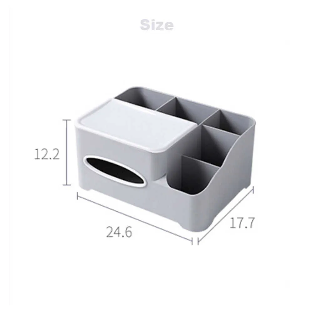 Multifunction Plastic Tissue Box Desk Organizer Makeup Cosmetic Storage Sundries Container for Home 210818