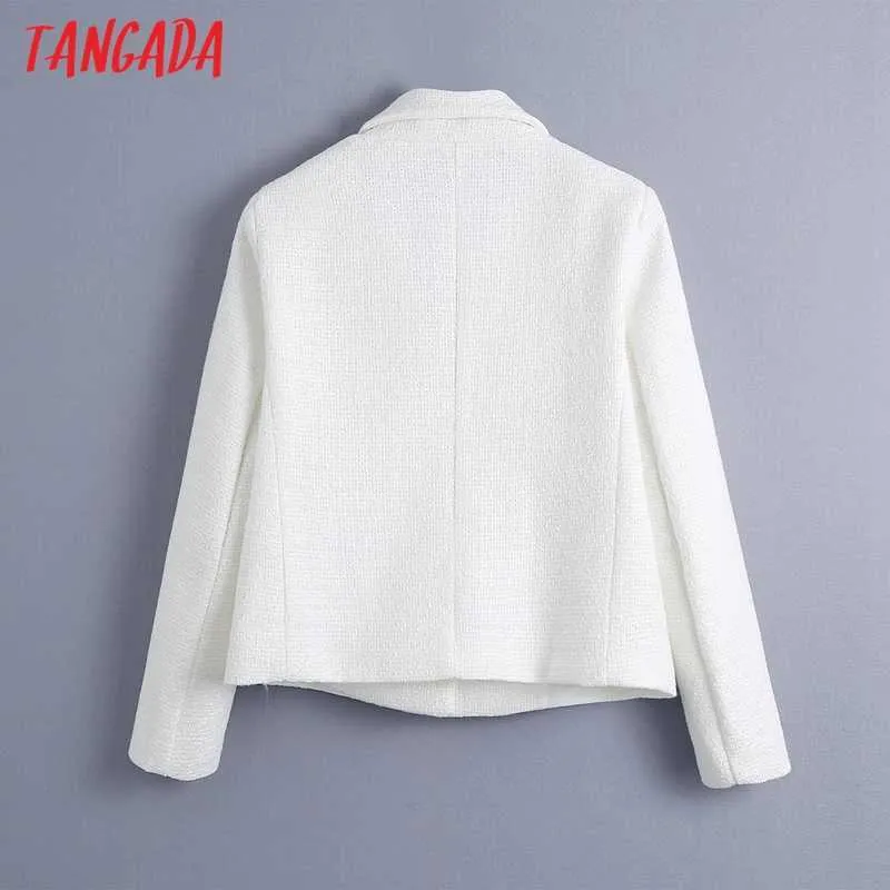 Tangada Women White Tweed Crop Blazer Embroidery Female Long Sleeve Vintage Jacket Ladies Formal Suits BE390 210930