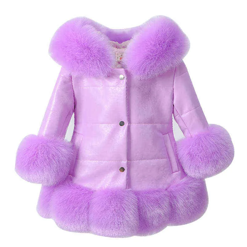 Enfants fille en cuir PU patchwork fausse fourrure col veste manteau vers le bas parkas épaissir princesse vêtements d'hiver 7 couleur 211204