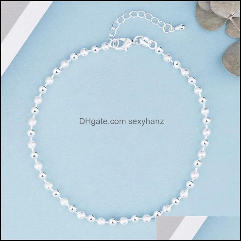 Fußkettchen Schmuck Sommer Mode 925 Sterling Silber Kette Für Frauen Strand Party Perlen Knöchel Armband Fuß Mädchen Geschenke 2T1Ae312B