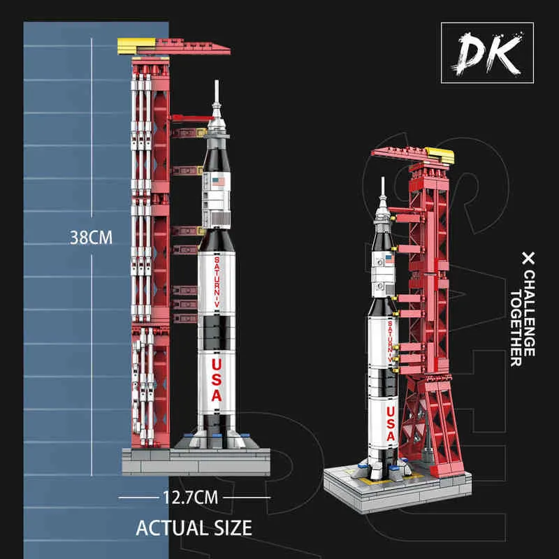 New Apollo Saturn V Outer Space Model Carrier Rocket Toy With Launch Tower Building Blocks For Kids Adults Toys Gift AA220303