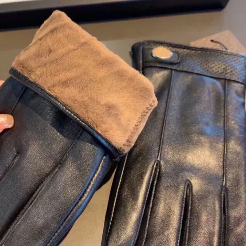 Мужчины Женские дизайнерские перчатки зимние роскошные черные подлинные кожаные варежки бренды пальцы перчатки теплый кашемир внутри сенсорного экрана Mitte2038223