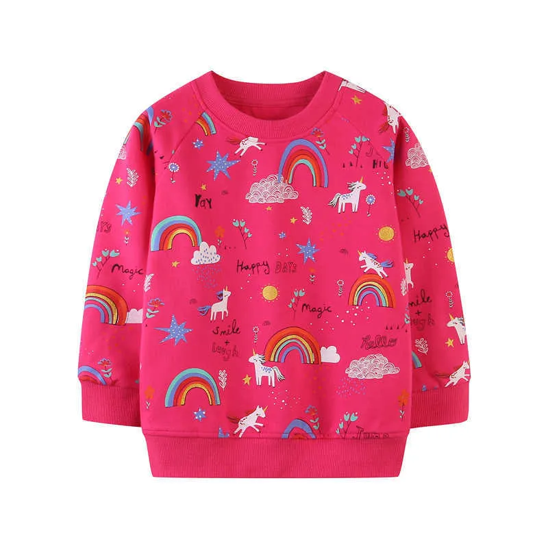 Jumping Metrów Dziewczyny Gwiazdy Bluzy na Jesień Zima Zwierząt Aplikacja Cute Bawełna Odzież dziecięca Top Koszulki 210529