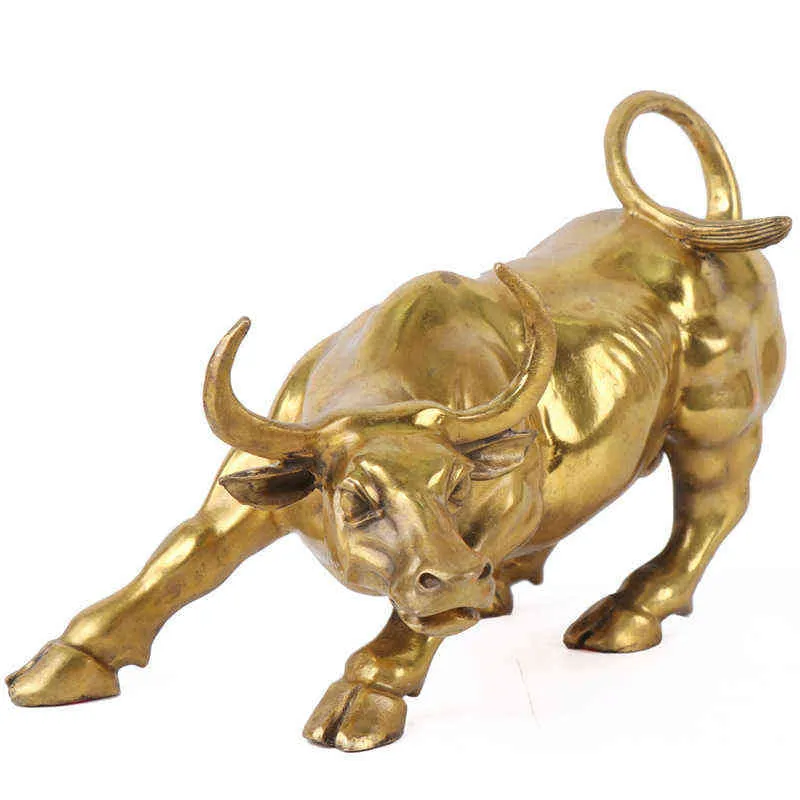 100 Messing Bull Wall Street Vieh Skulptur Kupfer Kuh Statue Maskottchen Exquisites Crafts Ornament Office Dekoration Business Geschenk H13800243