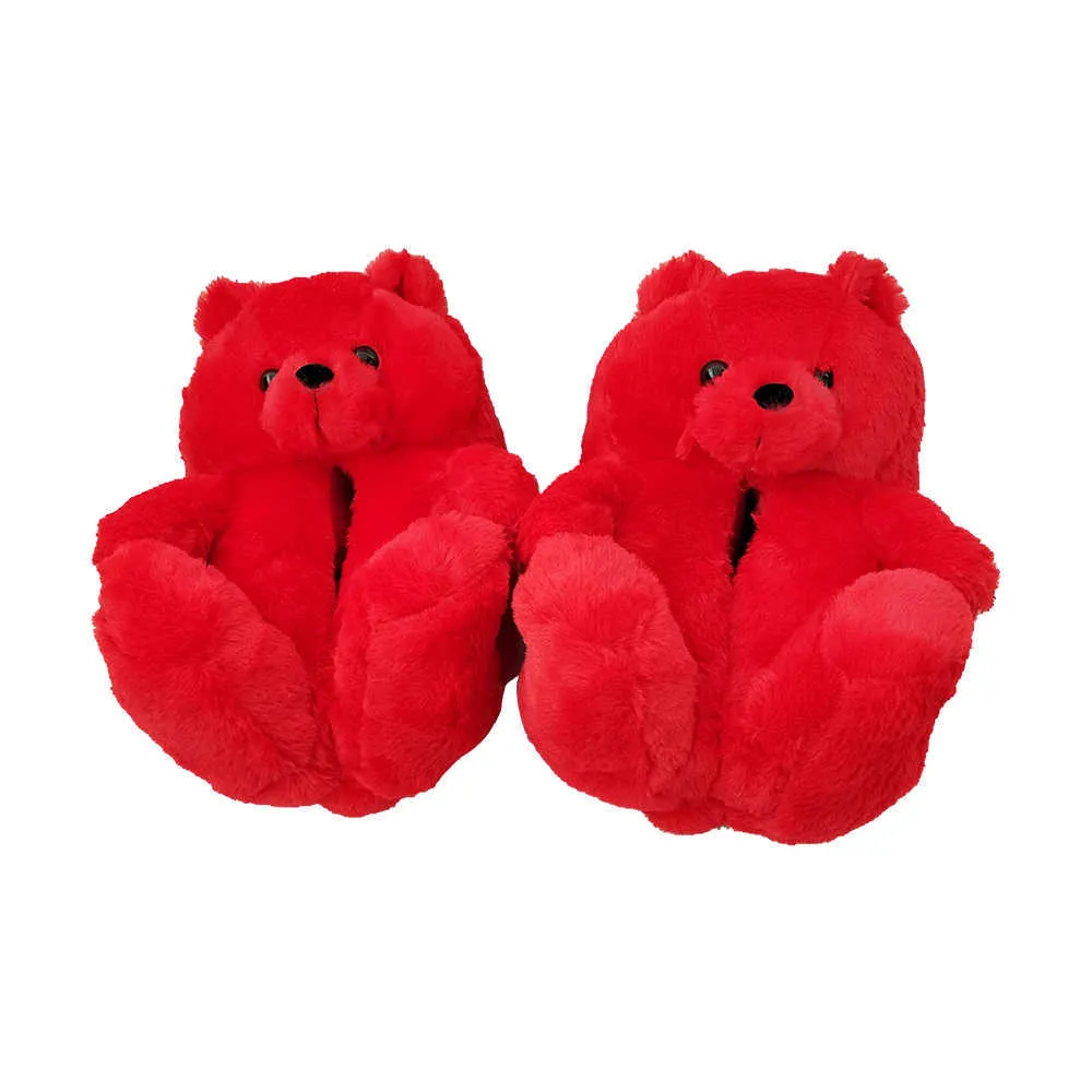 3D Teddy Dog Women Plush Slippers Winter Warm Soft Sole Shoes Men Par Home Ladies Indoor Bedroom Slip On Fur Slides Y0902