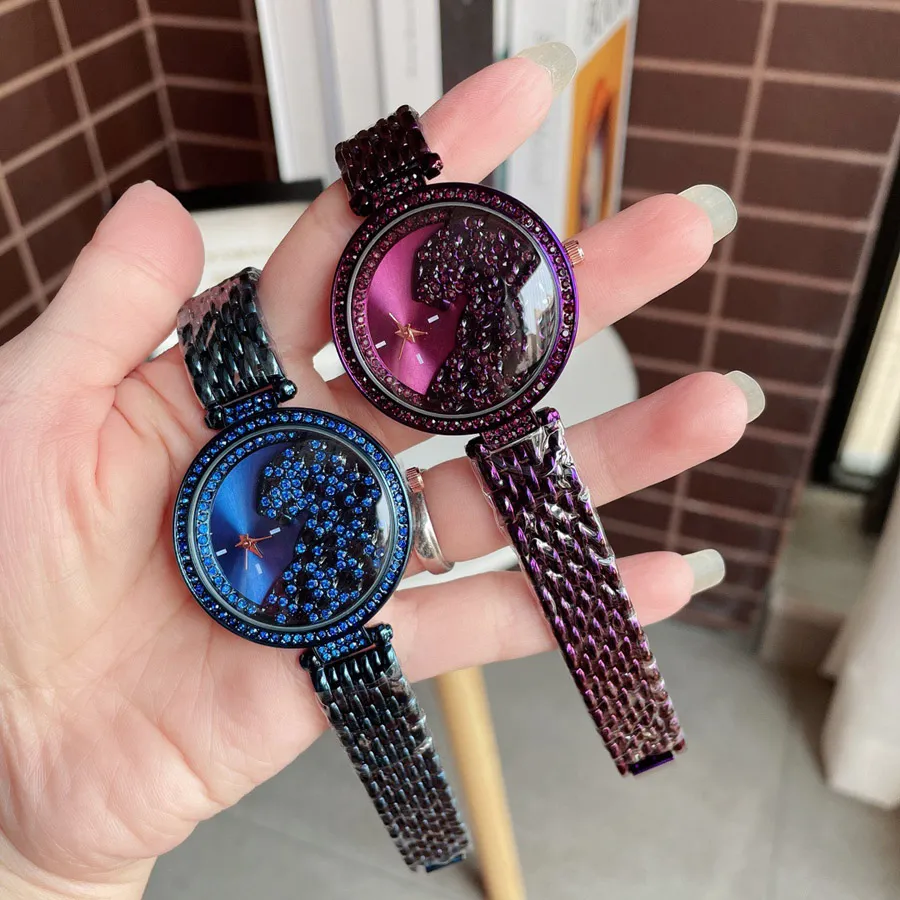 Orologi di marca di moda Ragazza da donna Cinturino in metallo in acciaio stile leopardo colorato Bellissimo orologio da polso C63217M