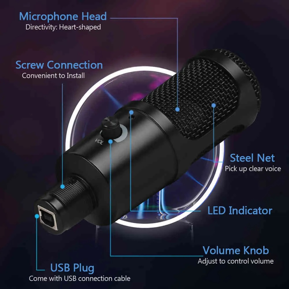 USB PC condenser Vocals Recording Studio Microphone YouTube Video Skype Chatting Game Podcast