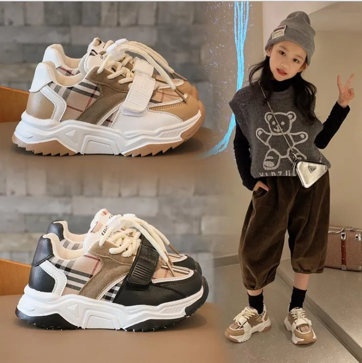 키즈 신발 유아 소녀 소년 운동화 격자 무늬 통기성 어린이 테니스 패션 작은 아기 신발