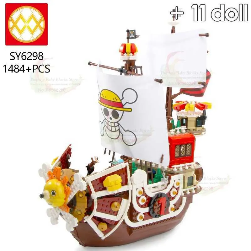 SY6295-SY6299 One Piece Series Polar Diving Straw Hat Thousand Sunny Pirate Ship Model Bricks Building Creative Toy for Children Q0723