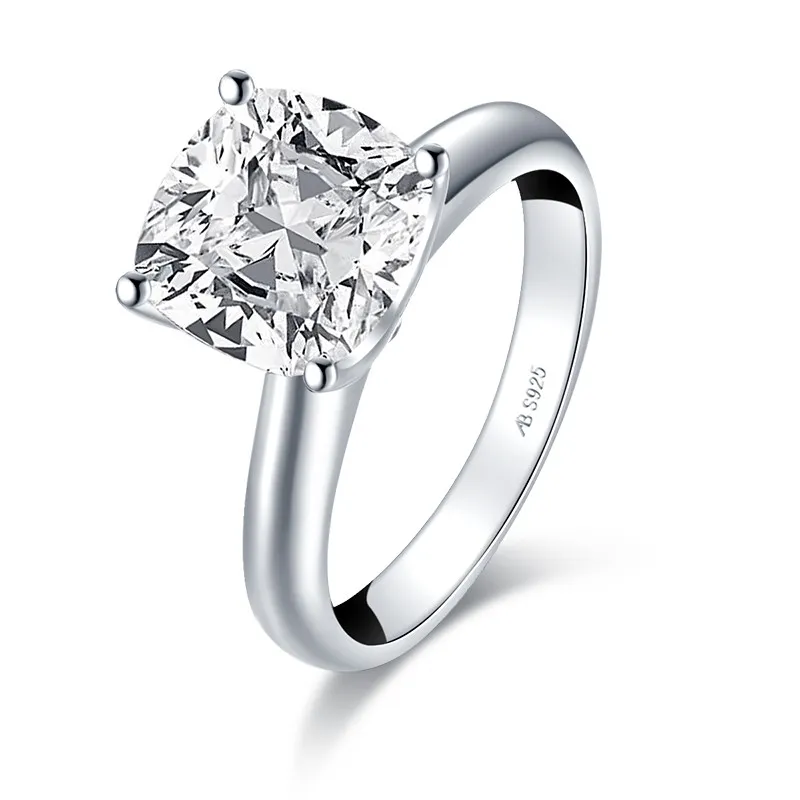 925 Sterling 3.0CT Cushion Cut Solitaire Pierścionek zaręczynowy Symulowany Diament Srebrny Obrączki Biżuteria