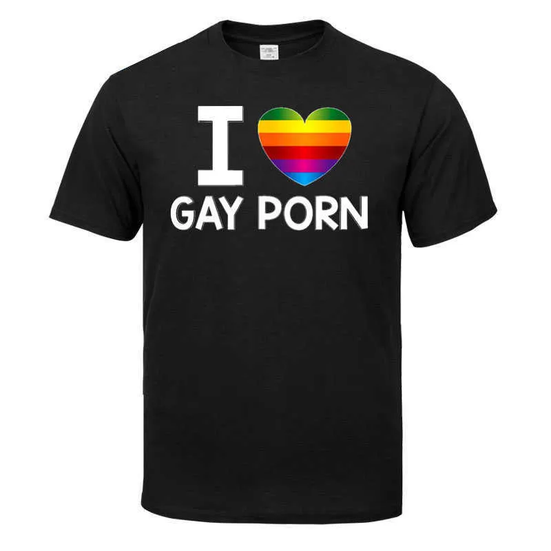 Letni mężczyzna Kocham Gay Porn Shirts Mężczyźni O-Neck Moda Drukowane Hip-Hop Tee Camisetas Odzież Casual Top 210629