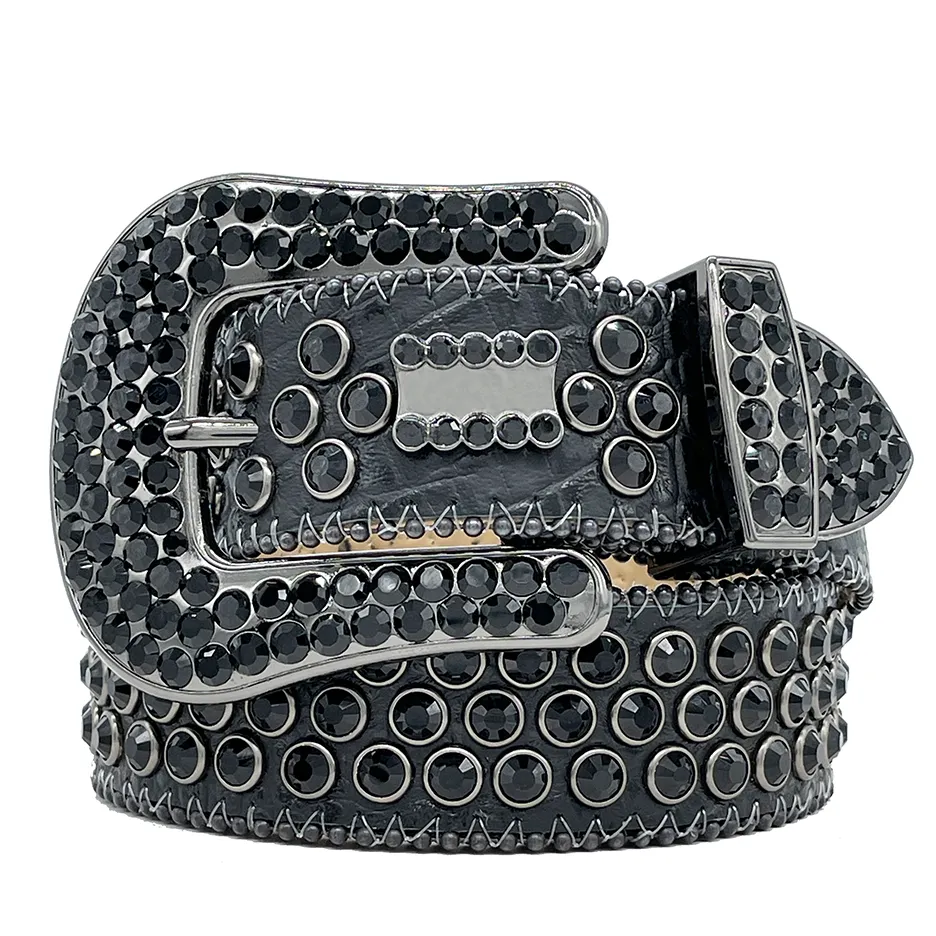 Ceinture de styliste en strass Bb Simon pour hommes et femmes, avec grande boucle en cuir, strass brillants, ceinture247J