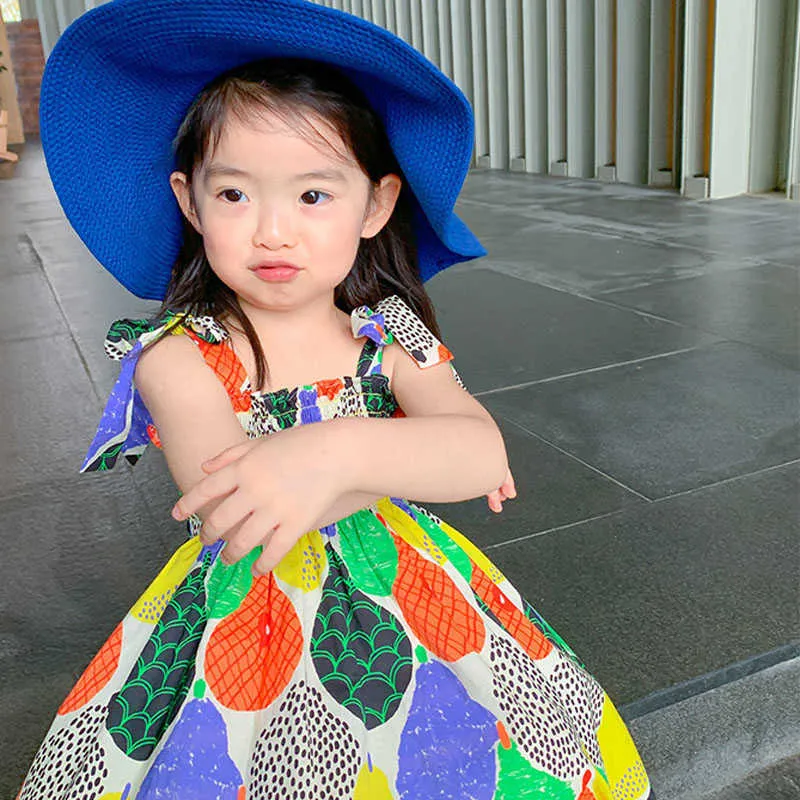 Le ragazze estive vestono stile coreano modello di frutta colorata moda bretella da spiaggia vestiti bambini abbigliamento bambini 210625