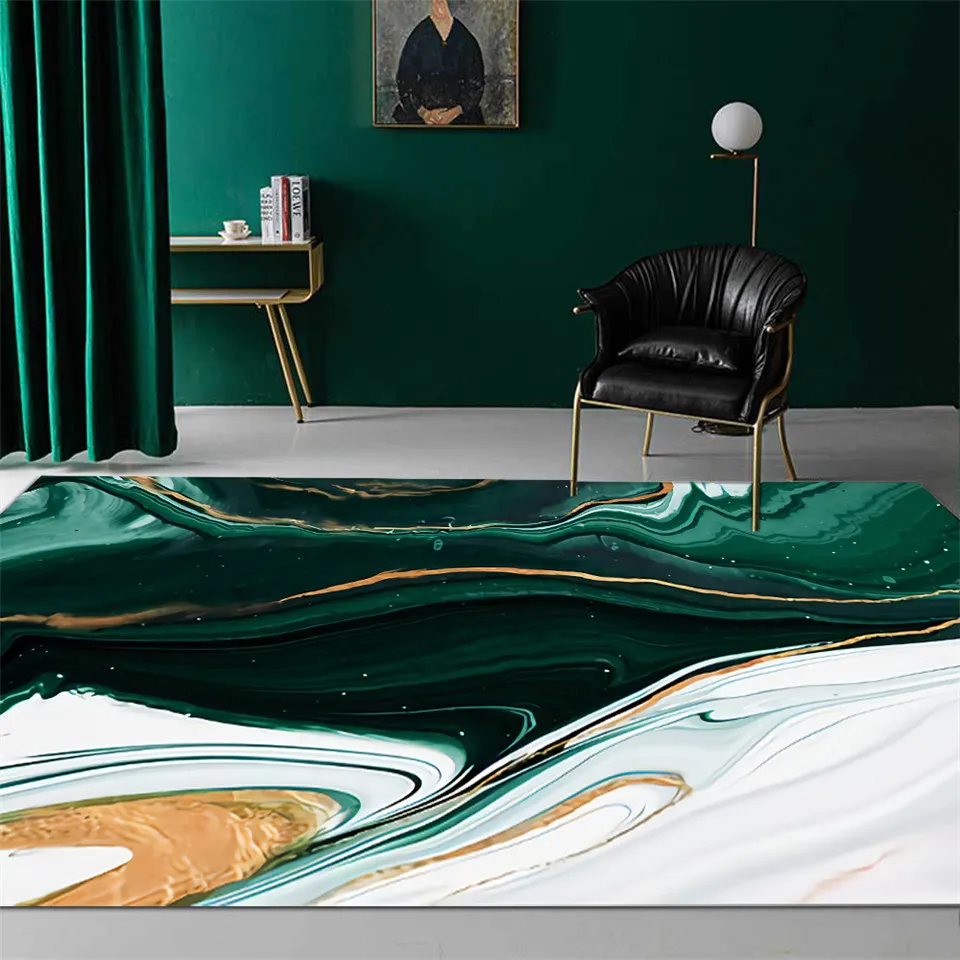 Nowoczesny abstrakcyjny obraz biały zielony salon dywanik dekoracji nordycki styl marmur wzór mata stołowa krzesło dywanowa łazienka mata 210301