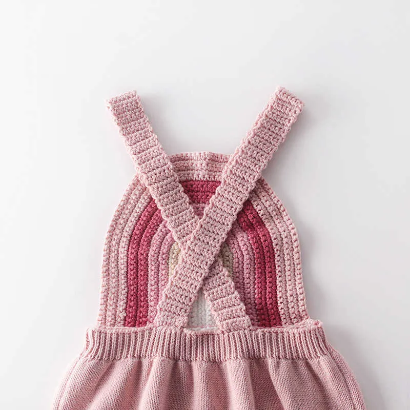 Bebê menina bodysuits arco-íris backband roupas de lã malha para bebês e bebês primeira roupa de aniversário menina 210701