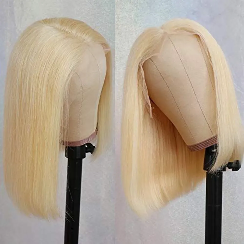 Honey Blonde 613 Bob Wigs For Women Colored Brasilian Remy Straight 13x4 Spets Frontal Human Hair Stängning Perk