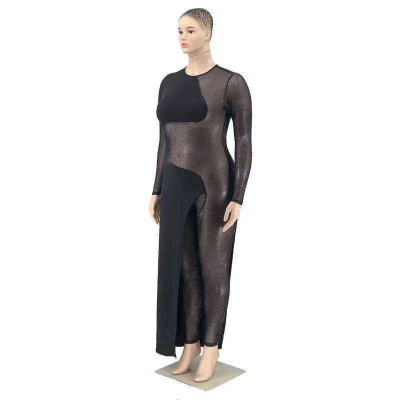 Plus Size Roupas Outfit Macacão Womens Jumpsuit Sexy Malha Bodysuit Diamonds Bodycon Atacado Drop 211029