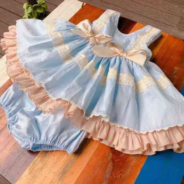 2 pièces bébé fille printemps été sans manches Vintage espagnol Lolita princesse robe de bal robe pour fille fête d'anniversaire de Pâques décontracté G1129