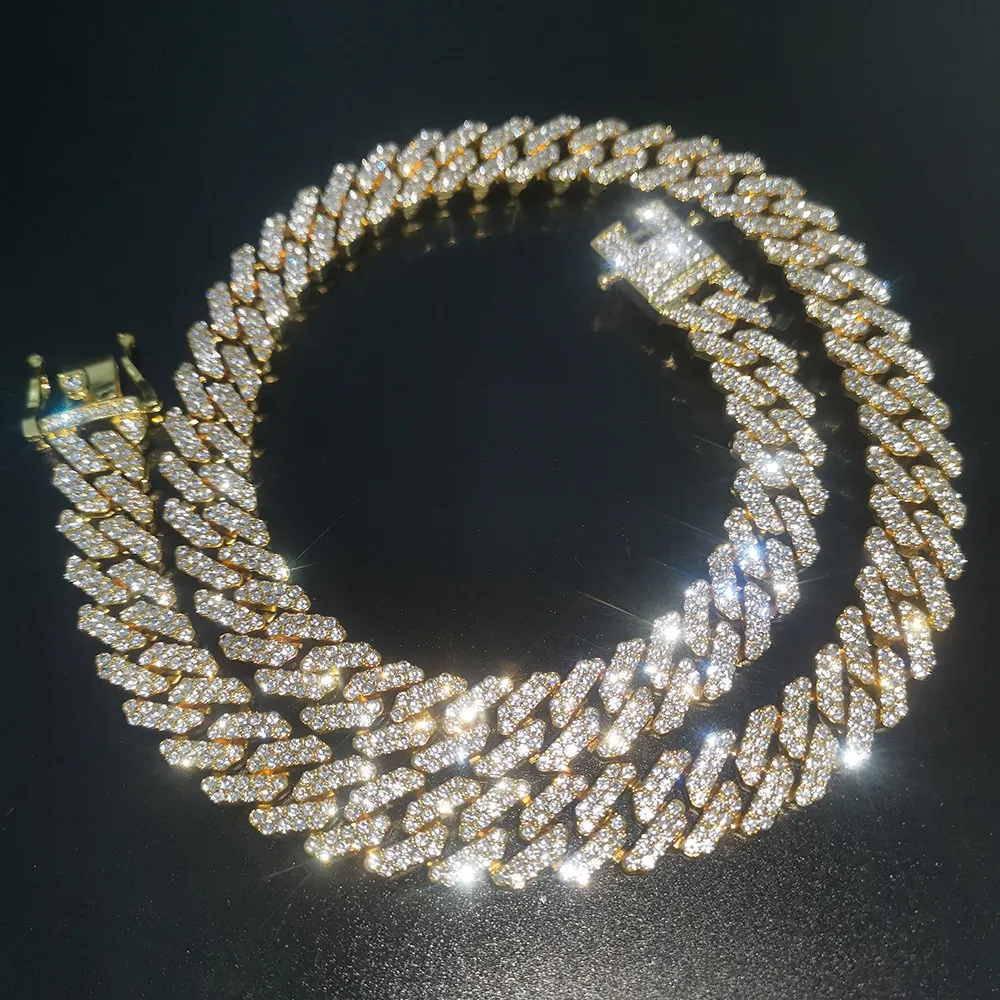 Hip Hop Bling Fashion Chains DIY Jóias Mens 12mm Golden Silver Miami Cuban Link Chain Colares Diamante Iced Out Chain Necklaces4182302
