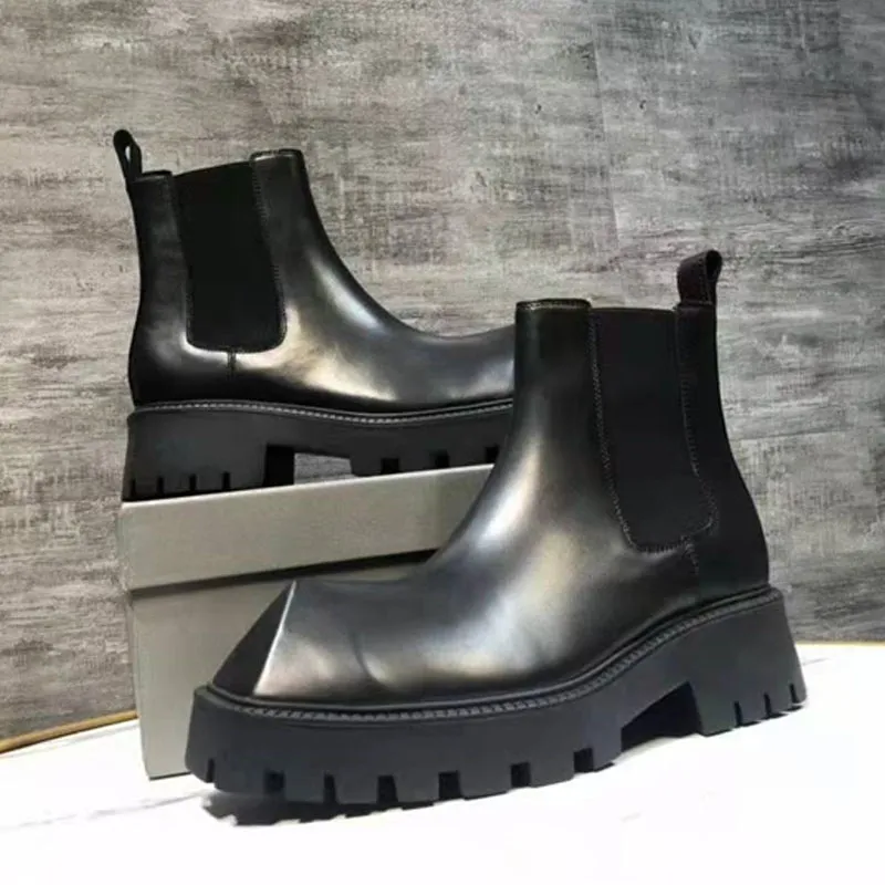 Chelsea Boots Men Square palca botki miękki skórzany but p35d50