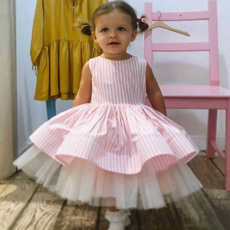 여자 공주 드레스 핑크 스트라이프 민소매 소녀 아기 스페인 스타일 성능 AD008 210610