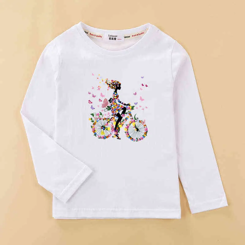 T-shirt divertente ragazze ragazza di fiori vestiti da bici bambini maglietta a maniche lunghe bambini 100% cotone top tee bambina G1224