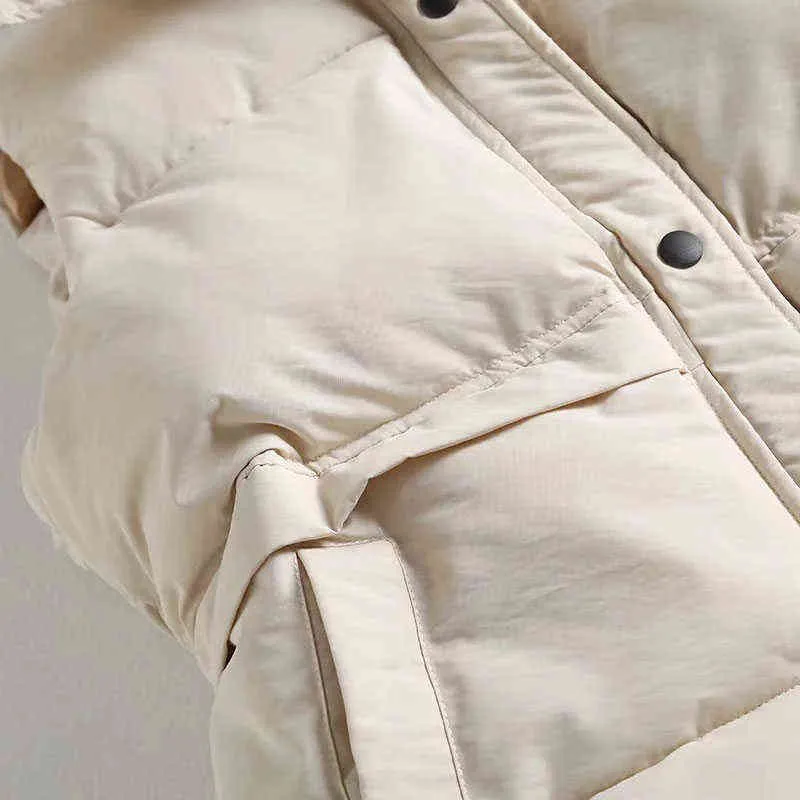 Autunno Inverno Donna Piumino Solido Allentato Stand Collare Gilet Antivento Gilet Caldo Parka Donna Button Chic Coat 211216