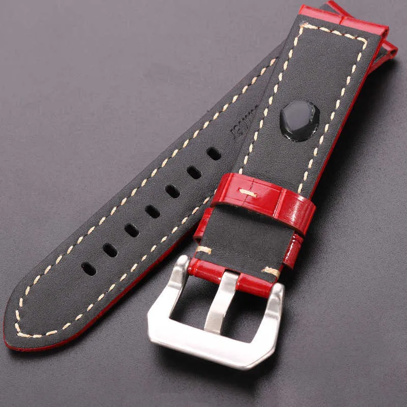 Echt lederen horlogebanden zwart bruin rood blauw groen oranje dames heren horlogeband voor Pam accessoires 20 mm 22 mm 24 mm H09157423223