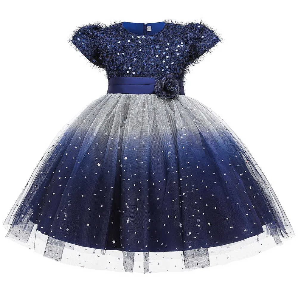 Ciel étoilé robe de fille de fleur gaze paillettes TUTU robes de princesse à manches courtes pour fête mariage bébé vêtements 3-10Y E5161 210610