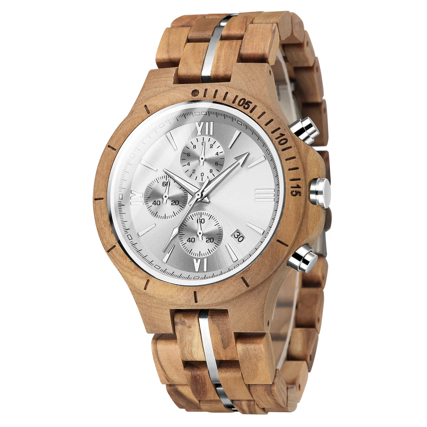 豪華なメンズウッドウォッチ多機能木製腕時計ファッションスポーツウッドストラップクォーツレトロウォッチ夫ギフト248y