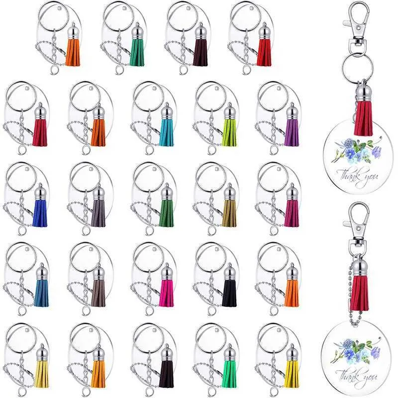 144 Nyckelkedja Tassels, transparent akrylskiva, jumper nyckelkedja, fransade hängsmycke DIY-nyckelringartiklar och hantverk. H0915