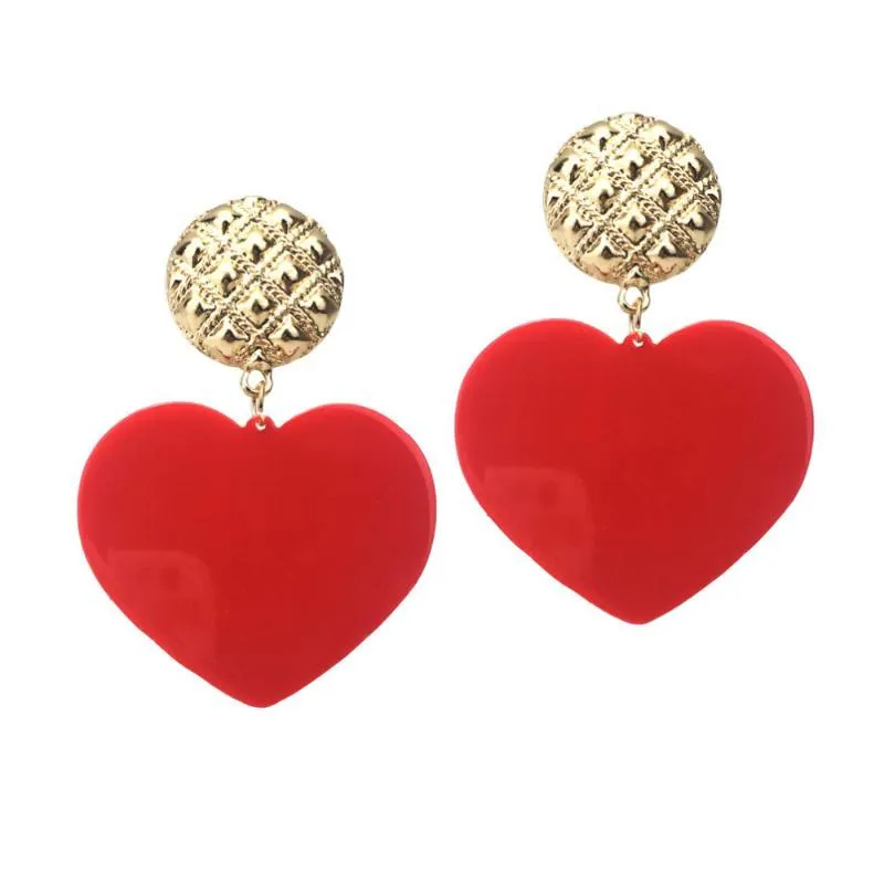 Dangle & Chandelier Candy Color Acrylic Heart Earrings For Women Charm Metal Statement Big Earring Female