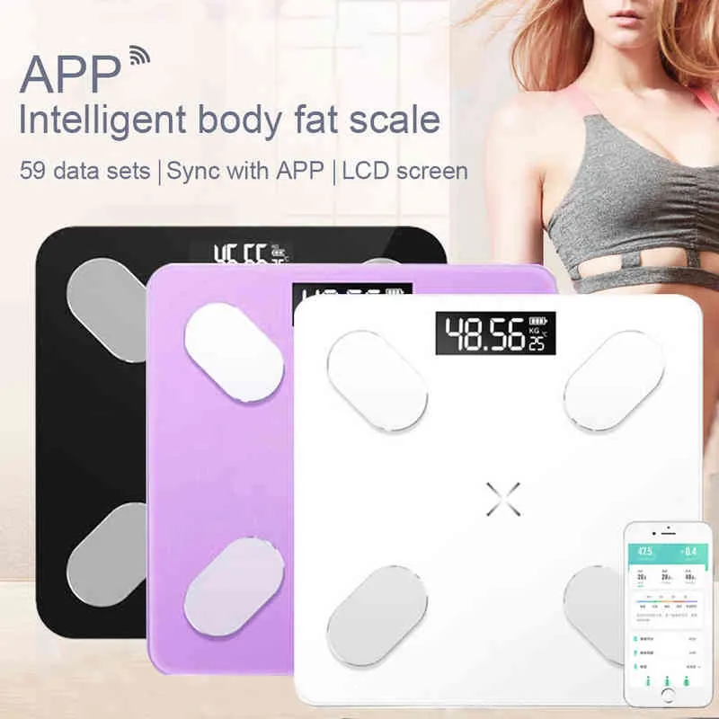 Balances de poids électroniques Bluetooth Plancher Digital Body Fat Balances de salle de bains Extérieur Mini analyseur de composition de pesage intelligent H1229