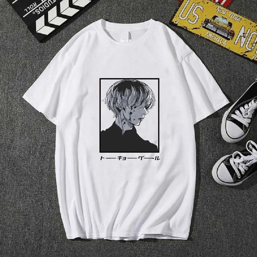 Hot Anime Tokyo Ghoul T-shirt Blanc Mode Manches Courtes O-cou Casual Tissu Y0809