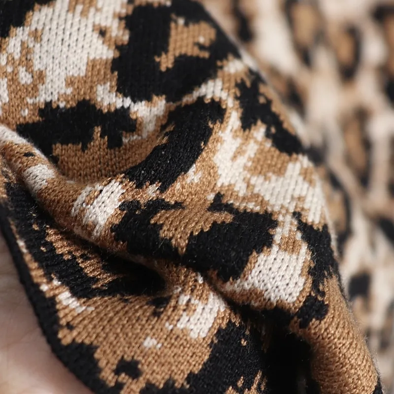 Gigogou осень зимняя леопардовая длинная вязаная юбка с прямой юбкой высокая талия.