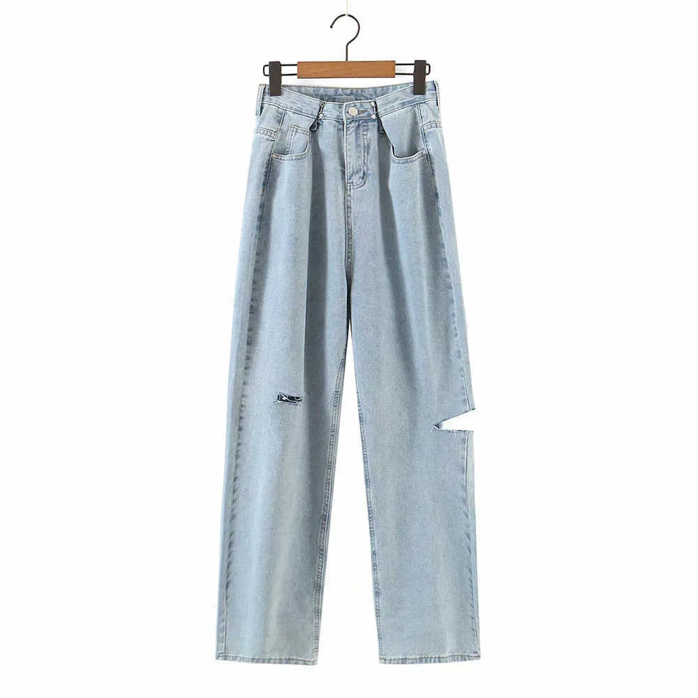 Jeans strappati le donne Moda donna Pantaloni a vita alta con foro in denim Ragazze Studenti Personalità Streetwear Vaqueros Mujer 210531