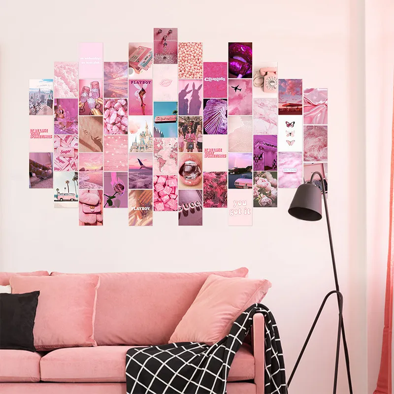 image esthétique rose pour les kits d'impression de collage mural décor de chambre de couleur chaude pour les filles impressions d'art mural pour affiche de dortoir de chambre 210310