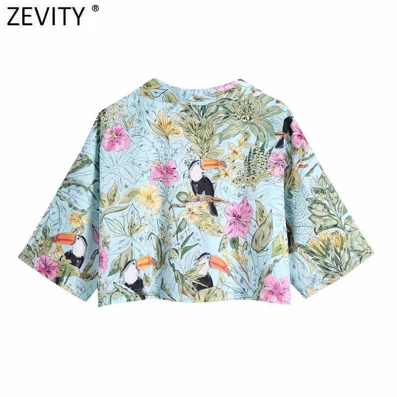 Zevity Frauen Mode Tier Blumendruck Kurzhemd Weibliche Einreiher Bluse Roupas Chic Sommer Kimono Blusas Tops LS9371 210603