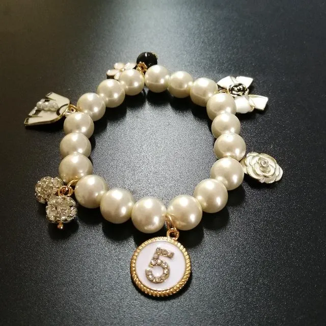 Bärade strängar charm pärlor pärlarmband armband för kvinnor bijoux crystal nr 5 lyx c armband gåva smycken fawn222234