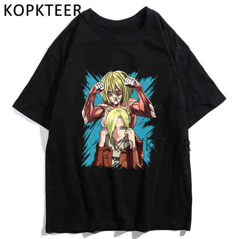 Vintage Summer T-shirts Anime Attack on Titan Mikasa Ackerman Armin Arlert Funny Print Hip Hop Casual Short Sleeve Unisex Tshirt Y220208