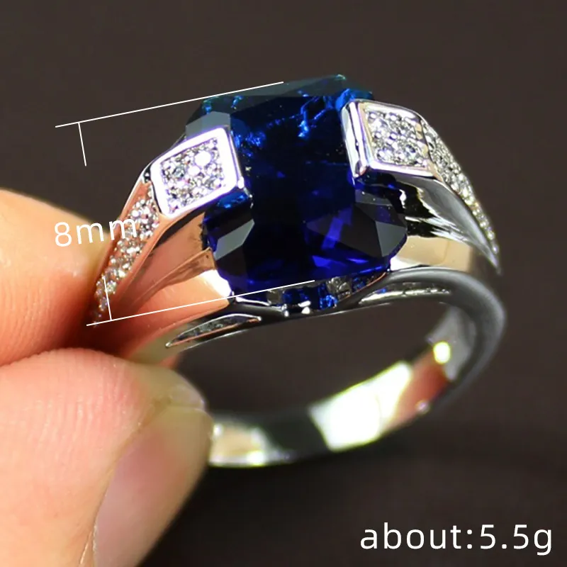 Anillos delicados de plata 925 para hombre y mujer, anillo de piedra azul de circonia cúbica para hombre y mujer, anillo de dedo índice, joyería fina VIntage 8204341