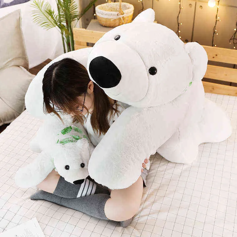 60/75/100CM  Polar Bear Plush Toy Soft Cartoon Animal Cute Teddy Bear Stuffed Doll Long Pillow Cushion Kids Christmas Gift AA220314